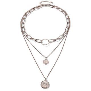 Pendant Chain Layered Necklace Silver - One Size