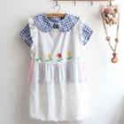 Check Short-sleeve Top / Embroidered Eyelet Lace Sleeveless A-line Dress / Set: Check Short-sleeve Top + Embroidered Eyelet Lace Sleeveless A-line Dress