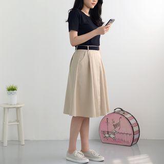 Short-sleeve Plain T-shirt+a-line Plain Skirt As Shown In Figure