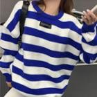 Striped Applique Sweater Blue - One Size