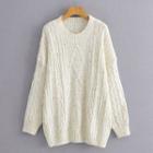 Cable-knit Sweater Multicolor Dot - White - One Size