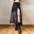 Irregular Lace Panel Midi A-line Skirt