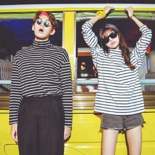 Striped Long-sleeve Turtleneck T-shirt Black - One Size