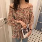 Elbow-sleeve Floral Chiffon Top As Shown In Figure - One Size