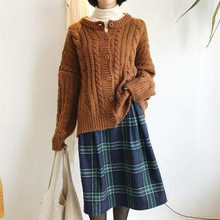 Plaid Wool Blend Midi Skirt