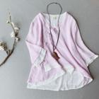 3/4-sleeve Frog-buttoned V-neck Blouse
