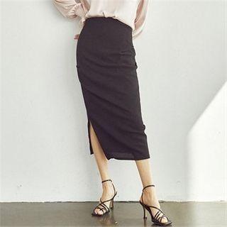 Deep-slit Draped Long Skirt