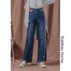 Distressed High-waist Striaght-cut Jeans