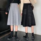 Plaid Panel Midi A-line Knit Skirt