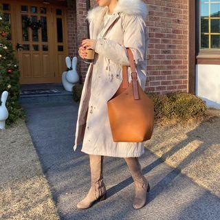 Faux-fur Hooded Long Lined Coat
