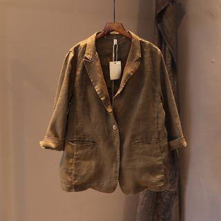 Plain Single-button Blazer Green - One Size
