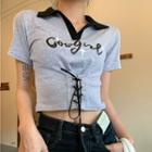 Short-sleeve Lettering Lace-up Polo Top