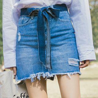 Ripped Denim Mini Skirt