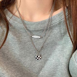 Checkerboard Pendant Layered Necklace
