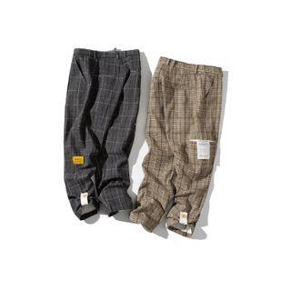 High-waist Applique Plaid Pants