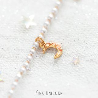 Faux-pearl Choker 1 Pair - Faux Pearl & Star & Moon - One Size