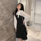 Mock Two Piece Long-sleeve Polka Dot Dress