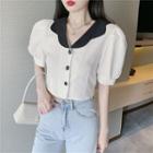 Color-block Short-sleeve Cropped Blouse