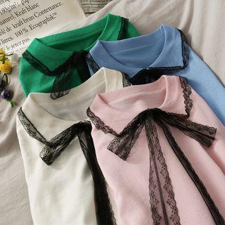 Lace-trim Knit Polo Shirt In 5 Colors