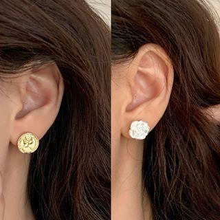 Sterling Silver Flower Stud Earring 1 Pair - White & Gold - One Size