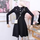 Rhinestone-button Knit A-line Dress