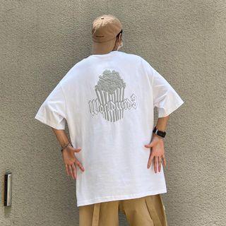 Lettering Popcorn Print T-shirt