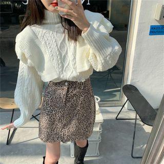 Mock-neck Ruffle Sweater White - One Size