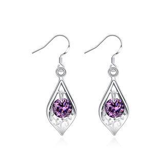 Fashion Simple Water Drop Shape Earrings With Purple Austrian Element Crystal Silver - One Size