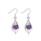 Fashion Simple Water Drop Shape Earrings With Purple Austrian Element Crystal Silver - One Size