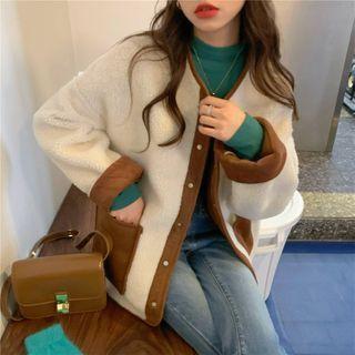 Two Tone Fleece Button-up Jacket