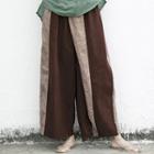 Two-tone Cropped Wide-leg Pants Dark Brown - One Size