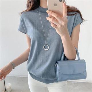 Cap-sleeve Slit-hem Knit Top