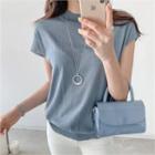 Cap-sleeve Slit-hem Knit Top