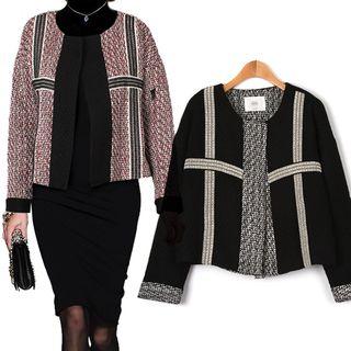 Open-front Contrast-trim Tweed Jacket