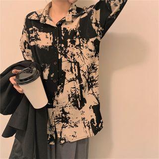 Long-sleeve Tie-dye Loose-fit Blouse As Figure - One Size