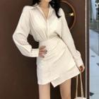 Set: Long-sleeve Striped Shirt + Irregular A-line Mini Skirt