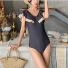 Contrast Trim Ruffled Open Back Swimsuit