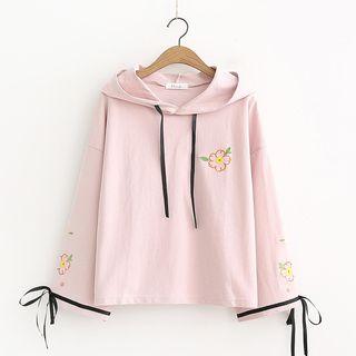 Floral Embroidered Bell-sleeve Hoodie