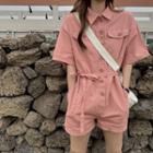 Short-sleeve Playsuit With Sash Pink - One Size