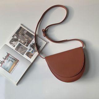 Flap-over Semi-circle Crossbody Bag Brick - One Size