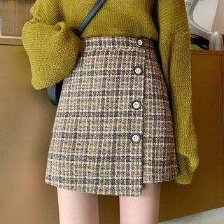 High-waist Plaid Semi Skirt