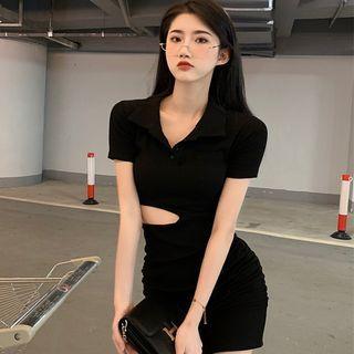 Short-sleeve Collar Cutout Mini Sheath Dress