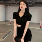 Short-sleeve Collar Cutout Mini Sheath Dress