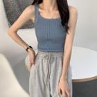 Sleeveless Square Neck Ribbed Knit Crop Top