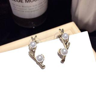 Faux Pearl Earring 1 Pair - Silver Needle - Gold - One Size