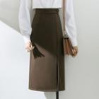High-waist Plain Slit Shift Midi Skirt