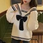 Bow Neck Sweater Black & White - One Size