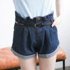 Paperbag-waist Denim Shorts With Belt