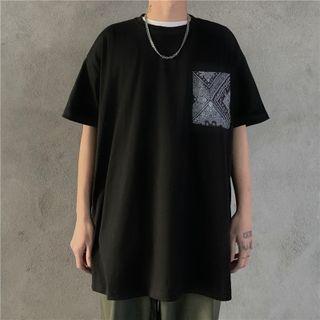 Couple Matching Short Sleeve Paisley Pocket Slit T-shirt