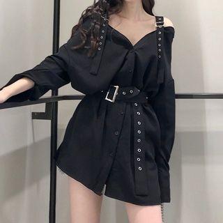 Short-sleeve Buckled Shirt Black - One Size